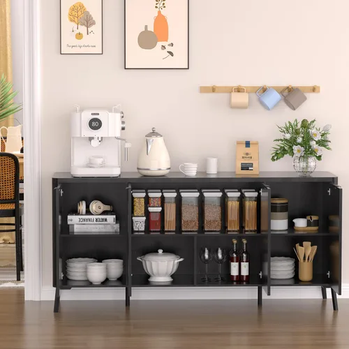 Miniatura 5 de Armario buffet, aparador grande de 63 pulgadas con almacenamiento, aparador moderno acanalado con 4 puertas, gabinete de almacenamiento de madera
