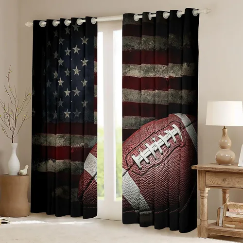 Miniatura 2 de Cortinas de ventana con bandera estadounidense, cortinas de fútbol para niños, 42 pulgadas de ancho x 84 pulgadas de largo, tratamientos de ventana