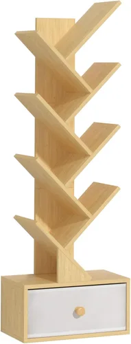 Miniatura 11 de SHEEPAM - Estantería pequeña con cajón, estantería de 4 niveles en forma de árbol en color negro, estantería de escritorio de madera, estanterías