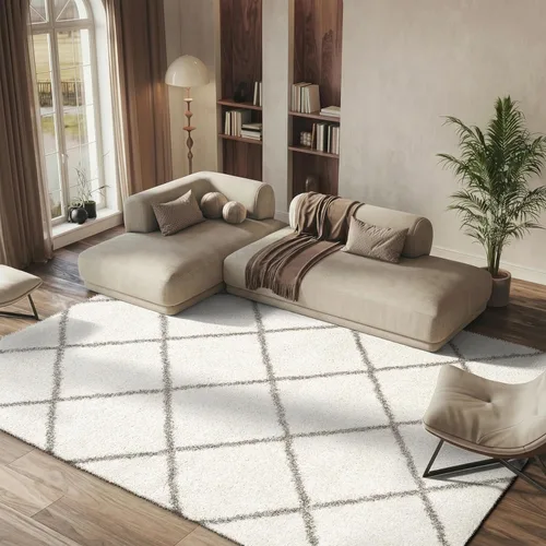 Miniatura 21 de SAFAVIEH - Alfombra de la colección Hudson Shag, diseño de enrejado moderno, no desprende pelusa y fácil de cuidar, 2 pulgadas de grosor, ideal