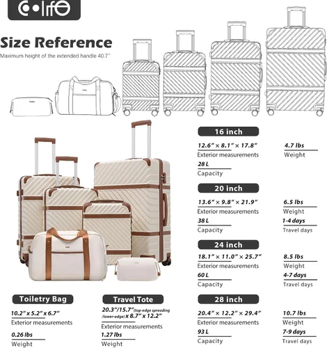 Miniatura 7 de Coolife Juego de equipaje Maleta de mano Equipaje PC Hardshell Equipaje TSA Lock Spinner Ruedas Manija Telescópica, marino, Juego de 3 piezas