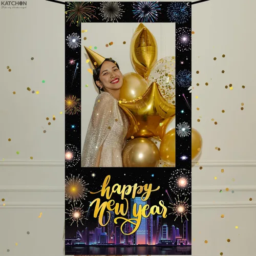 Miniatura 8 de KatchOn, Marco de cabina de fotos de Año Nuevo, grande, 74 x 36 pulgadas, marco de cabina de fotos de feliz año nuevo, suministros de fiesta de Año