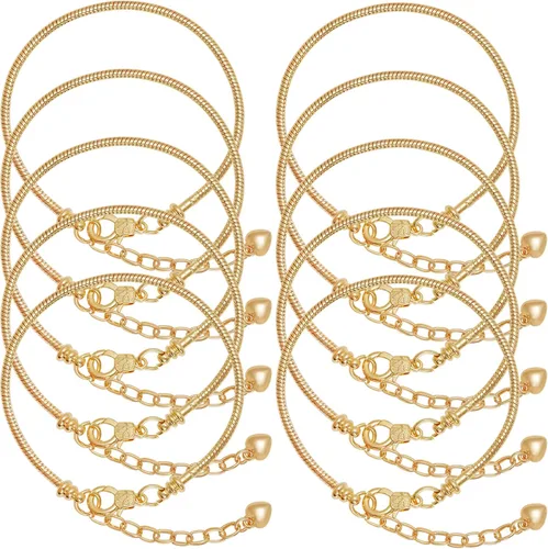 Miniatura 7 de Juego de 10 pulseras de cadena chapada en oro, cadena de serpiente con corazón y langosta europea, pulsera para Navidad, bricolaje, joyería