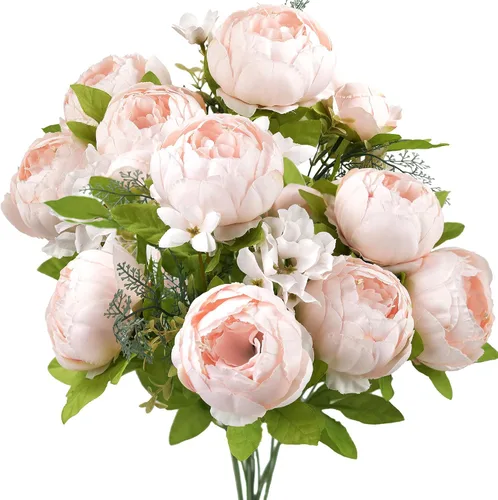 Miniatura 27 de FiveSeasonStuff - Peonías y hortensias artificiales de seda, ideal para decoración de bodas, novias, hogar, decoración de centro de mesa (2 ramos).