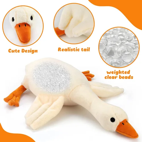 Miniatura 3 de Peluche de Ganso de 30 Pulgadas con Peso Juguete de Felpa de 3.2 Libras Cisne Blanco Almohada Suave de Felpa para Dormir Juguetes de Animales