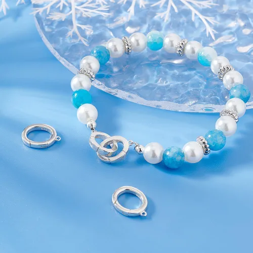Miniatura 4 de PH PandaHall Anillo de puerta de resorte de plata de ley 925 de 2 tamaños con bucle, 0.630 in y 0.551 in, cierre de collar ovalado, cierre
