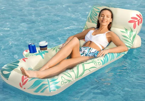 Jasonwell Flotador Inflable de Piscina para Adultos - Flotadores de Piscina Silla Flotante Balsa con Respaldo Ajustable Portavasos Flotador de Agua