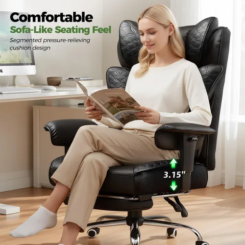 Miniatura 3 de GTPLAYER Silla de Oficina Grande y Alta 400LBS Silla Ergonómica para Juegos Ancha con Cuero con Diseño de Relieve de Lujo con Reposapiés, Reclinable