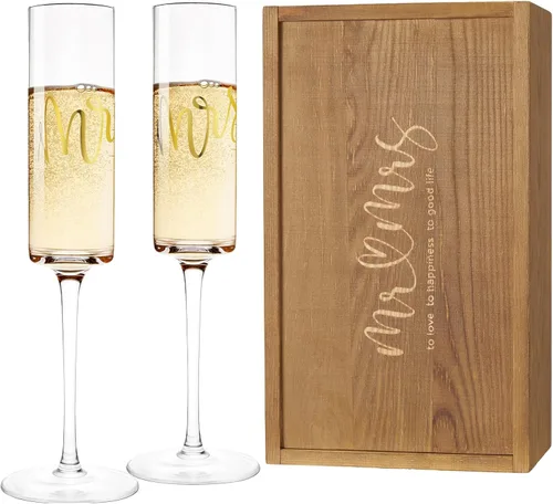 Miniatura 18 de AW BRIDAL Regalos de boda para parejas 2026, regalo de compromiso para él y ella, juego de copas de champán y tazas de cerveza de vidrio esmerilado
