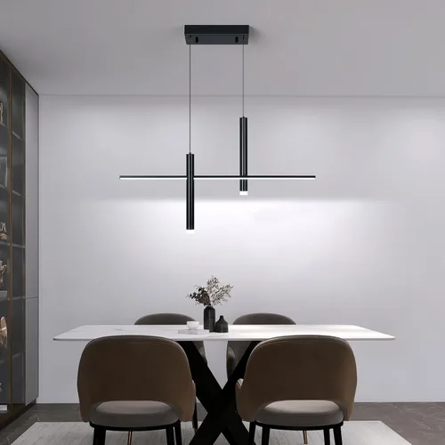 Moderna lámpara colgante lineal LED con focos duales, regulable, 6000 K, luces colgantes de isla de cocina, candelabros negros chapados en isla de