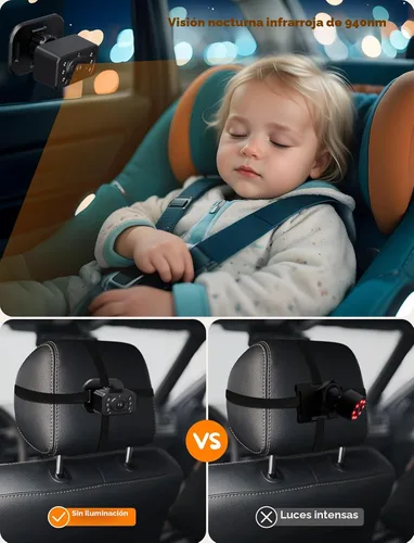 Miniatura 4 de Kidsneed Cámara de coche para bebé, monitor de bebé de 7 pulgadas para automóvil con USB Plug and Play, fácil instalación, rotación de 360 grados
