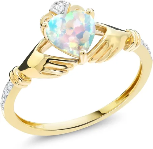 Gem Stone King Anillo de compromiso claddagh celta irlandés de oro amarillo de 10 quilates con piedra preciosa en forma de corazón de 0.236 in y