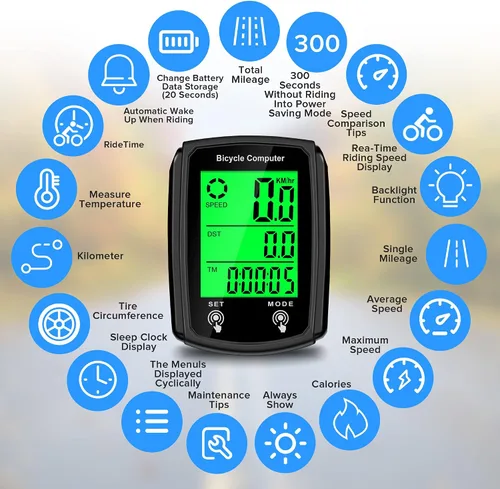 Miniatura 2 de Computadora de bicicleta y odómetro de bicicleta con cable MPH KM/H Velocímetro de bicicleta con despertador automático de velocidad de ciclismo