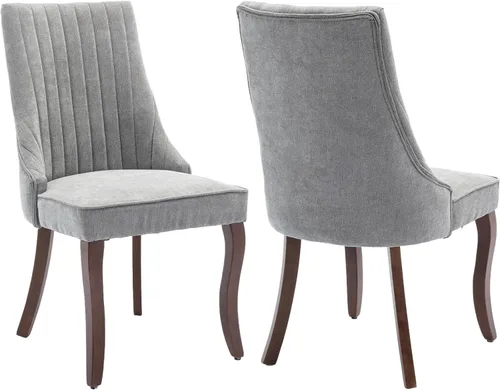 Miniatura 19 de Juego de 2 sillas de comedor modernas de mediados de siglo, tapizadas de tela beige, sillas de cocina y comedor, sillas de cocina con patas