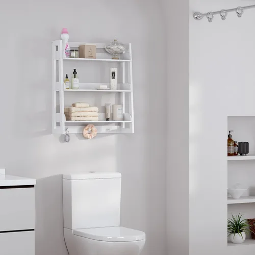Miniatura 4 de UTEX Estante de pared para baño, organizador de estante de almacenamiento sobre el inodoro, estante de montaje en pared de 3 niveles con gancho