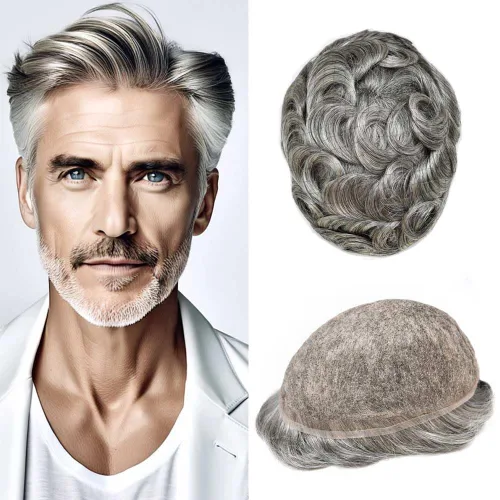 Miniatura 63 de Completo suizo encaje tupé para hombres pieza de pelo real sistema de reemplazo de cabello humano para hombres Toupee Hairpieces para hombres 7x9