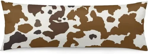 Funda de almohada corporal con estampado de vaca, diseño de piel de vaca occidental, color marrón y negro, funda de almohada larga con cremallera,