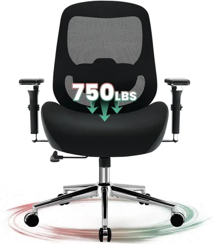 Silla de oficina grande y alta de 700 libras para personas pesadas, silla de escritorio ergonómica de malla con cojín ancho y grueso, soporte lumbar