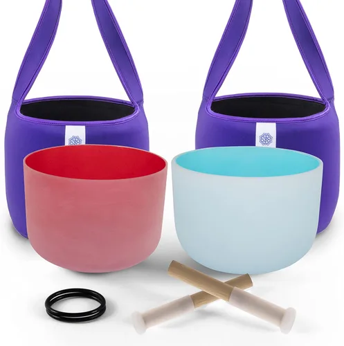 Miniatura 13 de FMTY Juego de cuencos de cristal de 10 pulgadas, tono perfecto (± 10 HZ), verde (corazón) + azul (garganta) con bolsa de transporte, cuencos