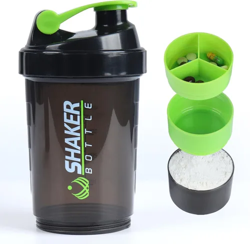 Miniatura 10 de Botella agitadora de proteínas, botella de agua deportiva, botella a prueba de fugas para mezclador de proteínas, antideslizante de 3 capas de 3