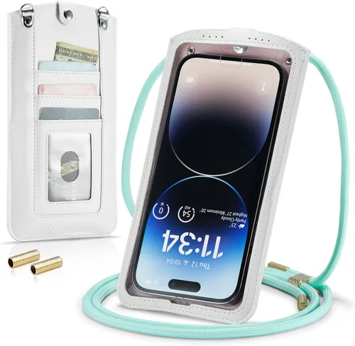 Miniatura 11 de Bolso cruzado pequeño para teléfono celular para mujeres y hombres, mini bolso de hombro de cuero con tarjetero y ranura para collar, cordón