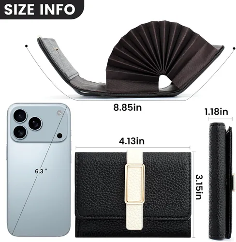 Miniatura 3 de Pomelo Best Cartera RFID para mujer, pequeña funda de cuero con cremallera y 11 ranuras para tarjetas, Negro, Classic