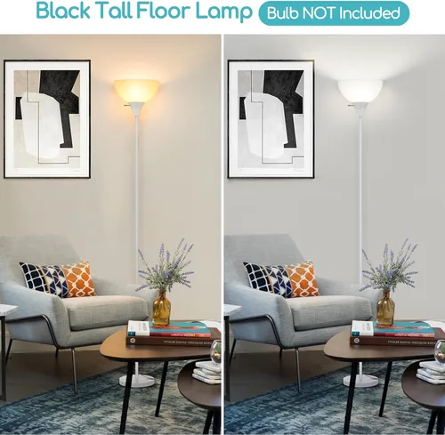 Miniatura 2 de Lámpara de pie Coucrek, lámparas de pie LED con pantalla de plástico blanco, lámparas de pie de esquina para sala de estar y dormitorio, interruptor