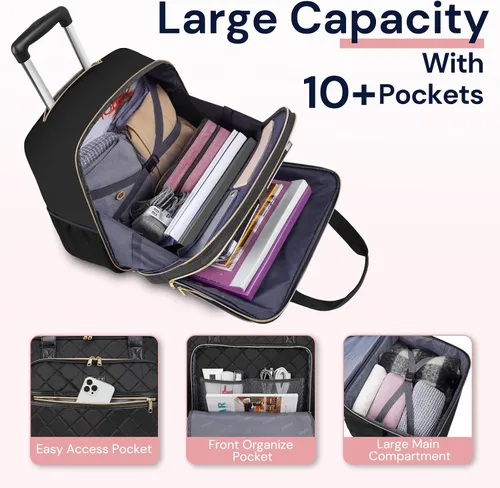 Miniatura 3 de Ytonet Bolsa para portátil con ruedas para mujer, Negro -, Bolsa con ruedas para laptop