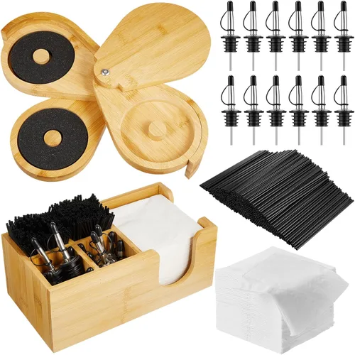 Miniatura 7 de Mifoci Juego de utensilios para bar con bandeja de vidrio de 3 niveles, herramienta para camarero con 12 piezas de vertedores clásicos de acero