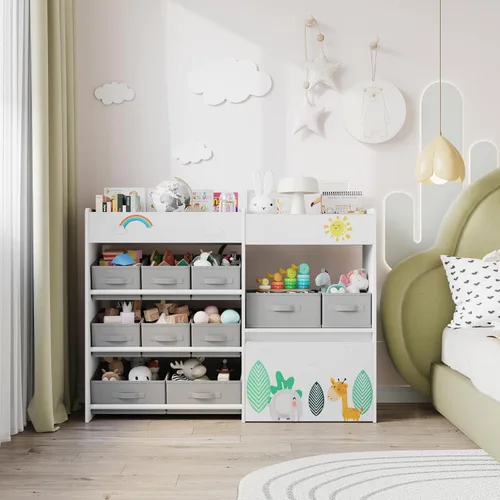 Miniatura 4 de BOTLOG Estantería infantil con contenedores de tela y baúl de juguetes móvil, organizador de almacenamiento de juguetes para niños, estantería