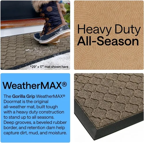 Miniatura 3 de Gorilla Grip WeatherMax - Tapete para todas las estaciones, impermeable, 17 x 29 pulgadas, goma natural duradera, resistente a manchas y Latte