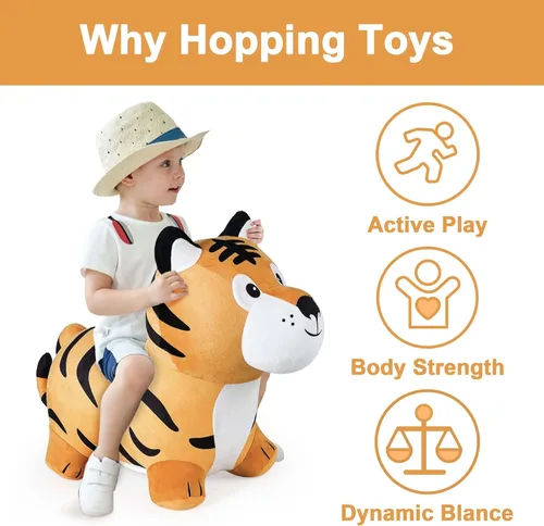Miniatura 2 de iPlay, iLearn Saltarin Amigos Tigre, Caballo Saltarín para Niños Pequeños, Juguetes de Felpa para Montar y Saltar con Bomba, Jinete Inflable