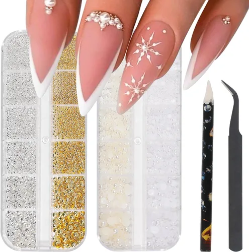 Miniatura 14 de Perlas planas para uñas, perlas blancas para arte de uñas, perlas de uñas de color AB para arte de uñas, perlas de joyería para uñas, con bolígrafo