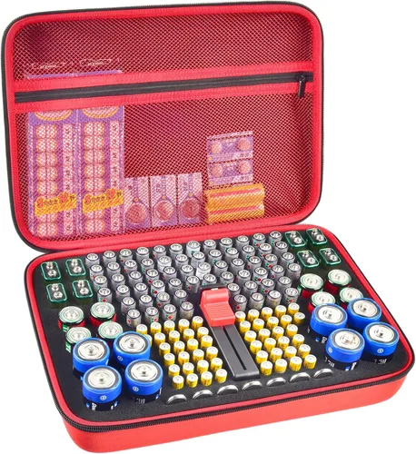 Miniatura 9 de GWCASE Estuche organizador de baterías con probador, capacidad para más de 150 pilas AA AAA 9V C D y celdas de monedas, caja de almacenamiento
