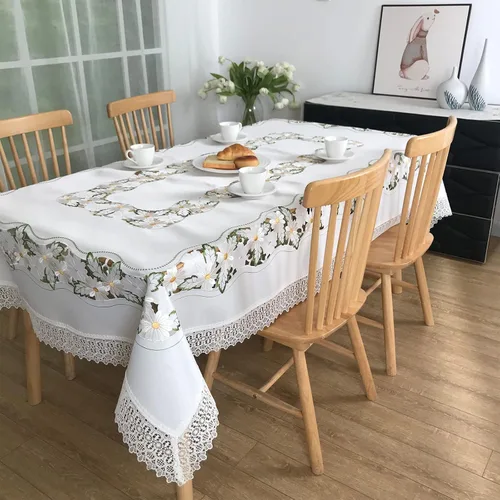 Miniatura 14 de Mantel bordado para decoración de encaje a prueba de polvo, sin arrugas, lavable, floral, rectangular, para cocina, comedor, vacaciones, cumpleaños