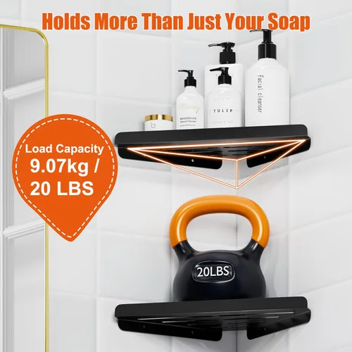 Miniatura 3 de Fikoksol Organizador de ducha, paquete de 2 estantes de esquina de baño, estante triangular para ducha de baño, estante de ducha de metal negro