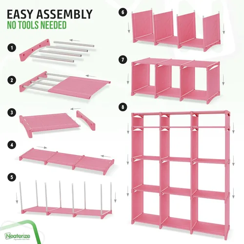 Miniatura 4 de Armario organizador con 12 cubos de almacenamiento, cestas de fácil montaje, con cajones, para ropa, para habitación, habitación del bebé y Rosa