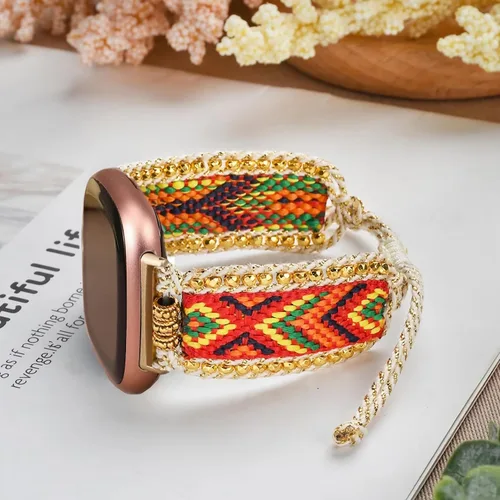 Miniatura 2 de Correa de nailon trenzada estilo bohemio retro compatible con Fitbit Versa 3/Versa 4/Sense 2/Fitbit Sense Bandas para mujeres y hombres, correa