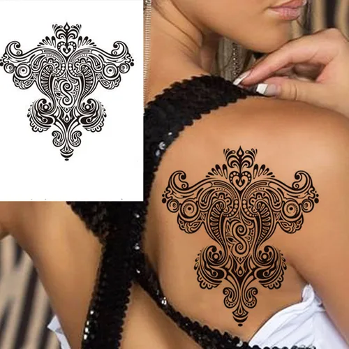 Miniatura 5 de Tatuajes de henna -20 hojas de tatuajes temporales de flores Diseño de encaje de flor de henna pegatinas de tatuaje impermeables para mujeres, Negro
