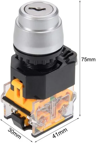 Miniatura 2 de uxcell 1 unids 0.866 in 2 posición clave bloqueo botón interruptor con teclas tono plateado NO/NC