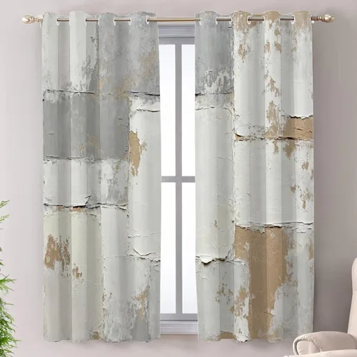 Miniatura 206 de Shrahala Beige and Orange Abstract Art Brushstrokes Blackout Curtain Tiers, Abstract Oil Paint Kitchen Valance Light Blocking Tier Drapes with Rod