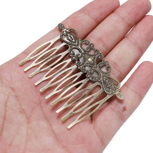 Miniatura 7 de 5 unids/lote 52 × 2.205 in pasadores de bronce antiguo dientes horquillas de metal hallazgos DIY peine de pelo suministros para la fabricación