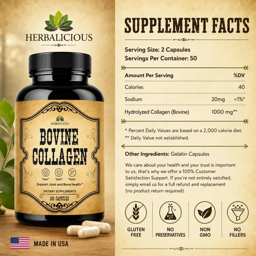 Miniatura 7 de HERBALICIOUS Suplementos de colágeno bovino para hombres y mujeres Péptidos de colágeno bovino hidrolizados alimentados con pasto Soporte