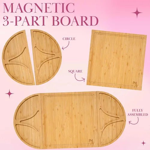 Miniatura 4 de Juego de tabla para embutidos y bandeja de servir Paris Hilton, tabla de bambú magnética y personalizable con utensilios para queso, set de 7