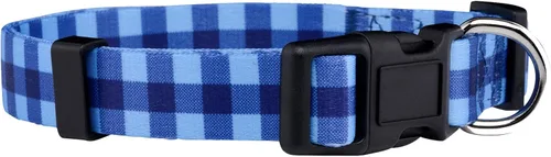 Native Pup Collar de perro a cuadros, leñador rojo, tartán, azul, rosa, ajustable para perros grandes y pequeños (azul, mediano)