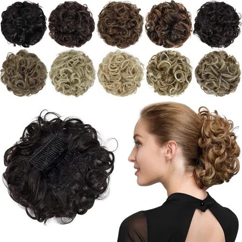 Miniatura 10 de Rose bud Postizo de Moño Rizado Extensiones de Moño Coletero Peinado Recogido Peinetas Sintéticas en Postizo de Moño Desordenado para Mujeres Marrón