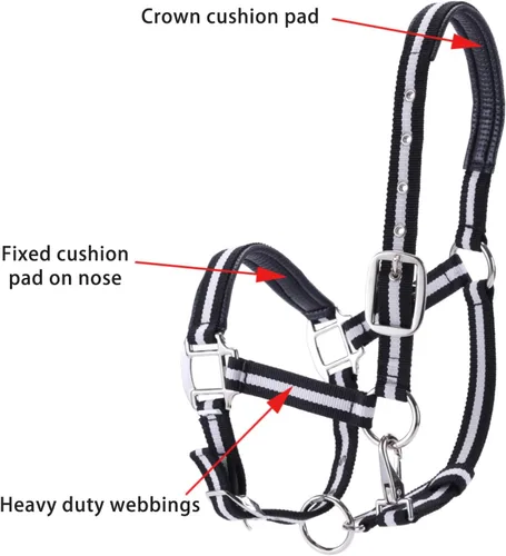 Miniatura 2 de Cabestros ajustables para caballos, correas y accesorios de nailon resistente, acolchados con espuma antirozaduras acolchada en la corona y la nariz