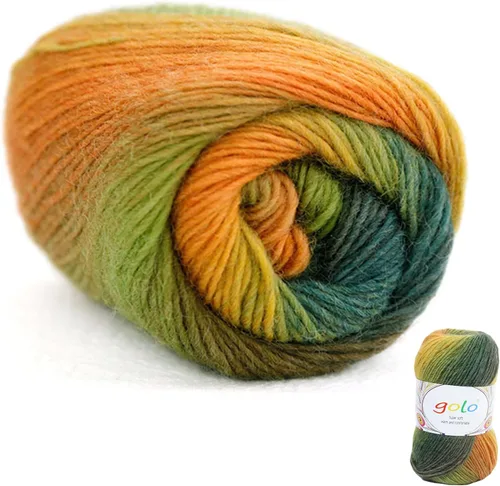 Miniatura 10 de Hilo de lana golo para tejer 200 yardas, hilo Cachemire multicolor arcoíris