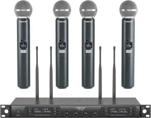 Sistema de micrófono inalámbrico Phenyx Pro, micrófono inalámbrico de cuatro canales, con 4 x 40 frecuencias UHF, escaneo automático, rango largo de