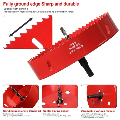 Miniatura 3 de Sierra perforadora de 6 1/8" (155 mm) para madera, cortador de agujeros bimetálico HSS con broca piloto para madera contrachapada, cornhole, techo
